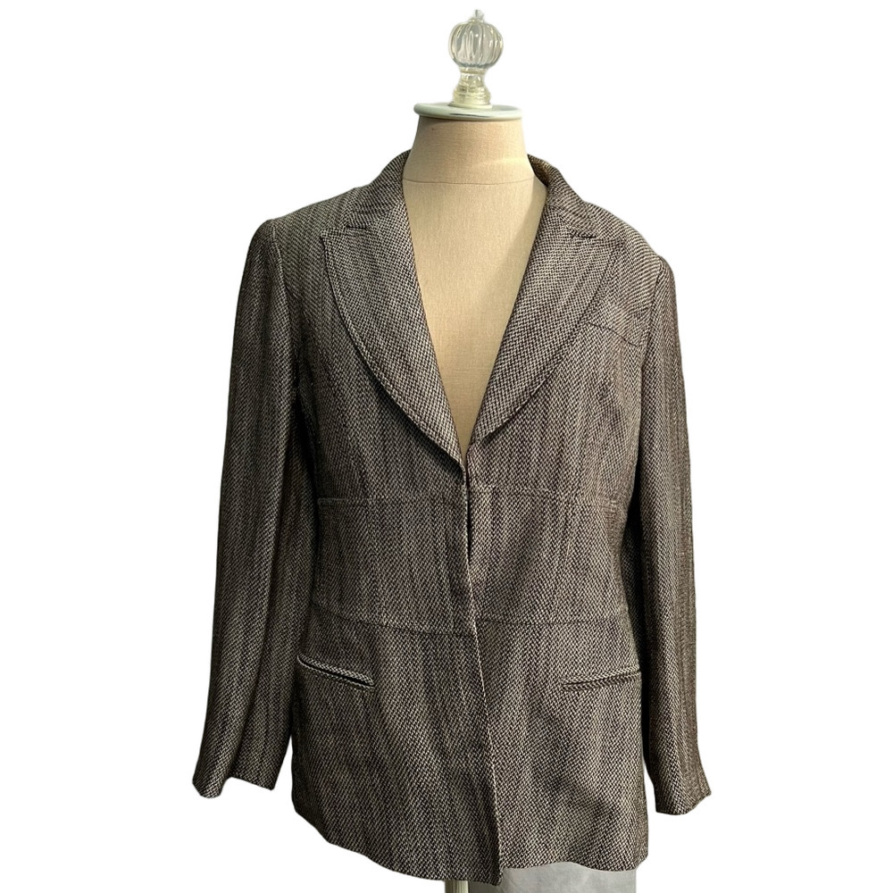 Lafayette 148 New York Linen Blend Brown Blazer | Size 6